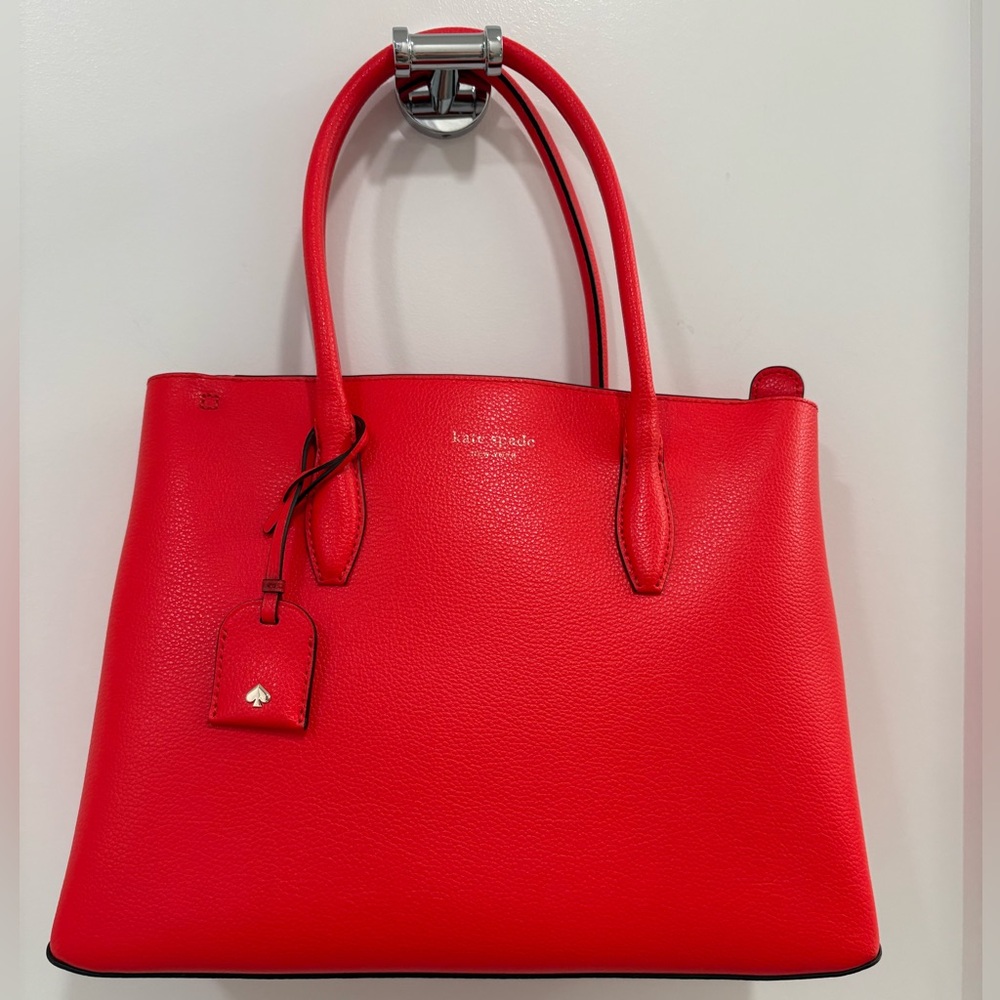 Kate Spade Red Pebbled Leather Eva Medium Zip Top Convertible Satchel